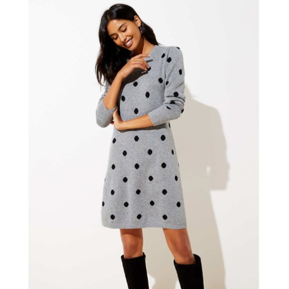 Loft Grey Polka Dot Sweater Dress Nwt 
